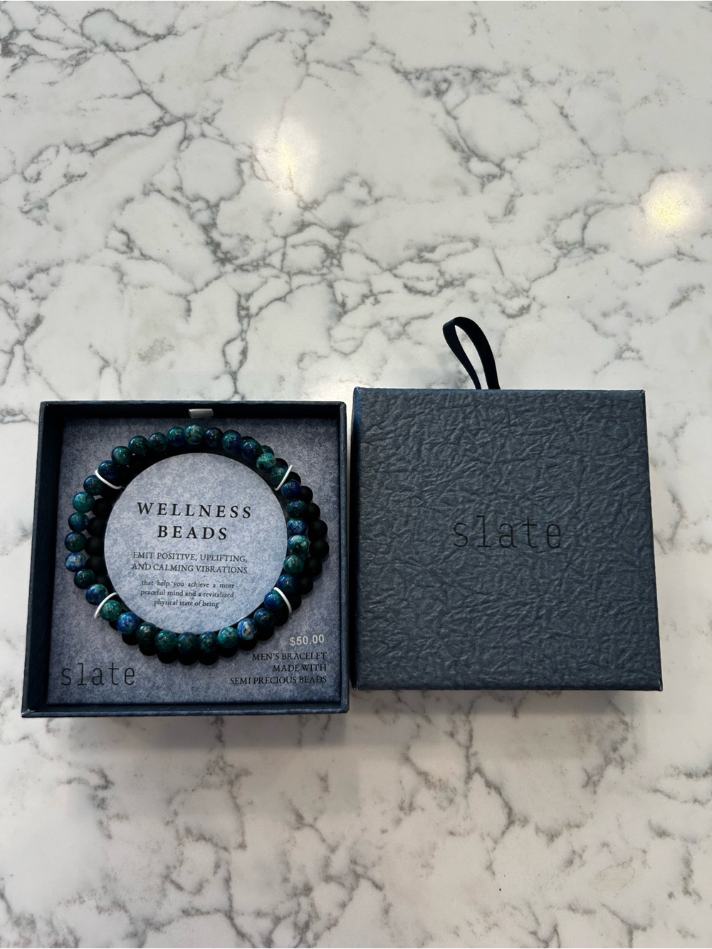 NWT Wellness Beads Slate Positive Calming Uplifting Mens Bracelets